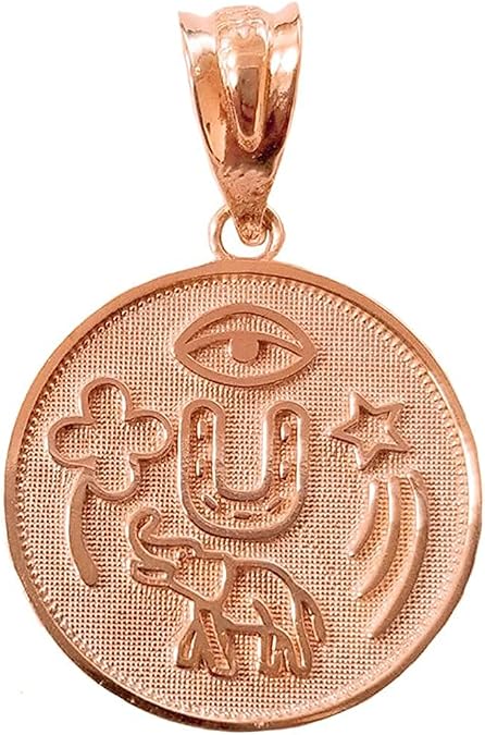 10K Yellow, White, or Rose Gold Lucky Charm Round Coin Medal Talisman Pendant - Choice of Metal