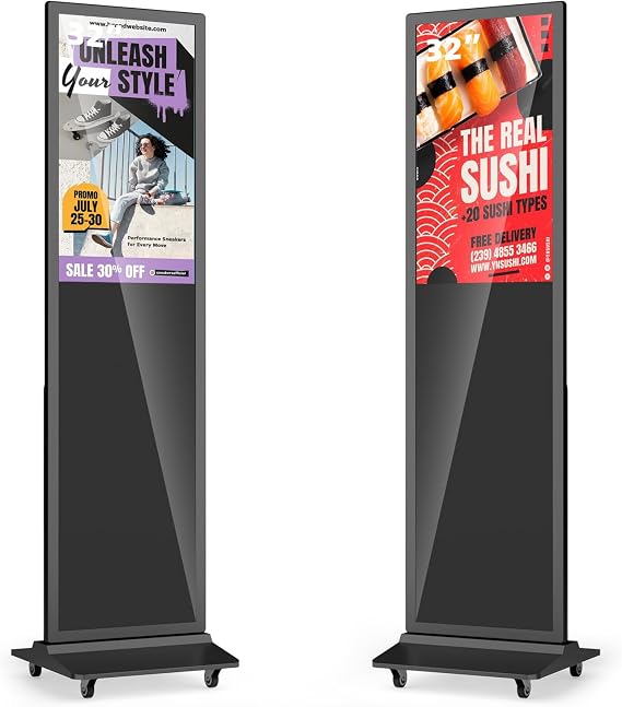 32 Inch Digital Signage Display, Advertising Kiosk IPS LCD Screen, Indoor Floor Standing Customizable Commercial Totem, Android System, Interactive Display Poster Auto Media Player