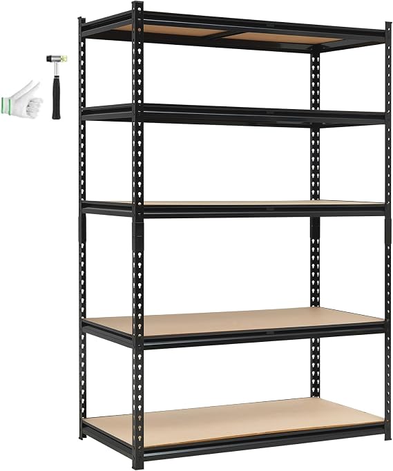 GarveeTech Heavy Duty Garage Shelving Units,5-Tier Adjustable Storage Shelves,48 * 24 * 72 in,Loads 2000 LBSS,Adjustable Garage Storage Shelving, Metal Storage Utility Rack Shelf Unit