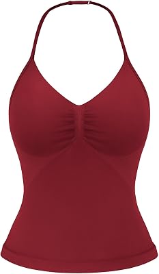 Yuerlian Womens Halter Tank Tops V Neck Impact Workout Tank Tops Backless Longline Strappy Adjustable Gym Top Padded