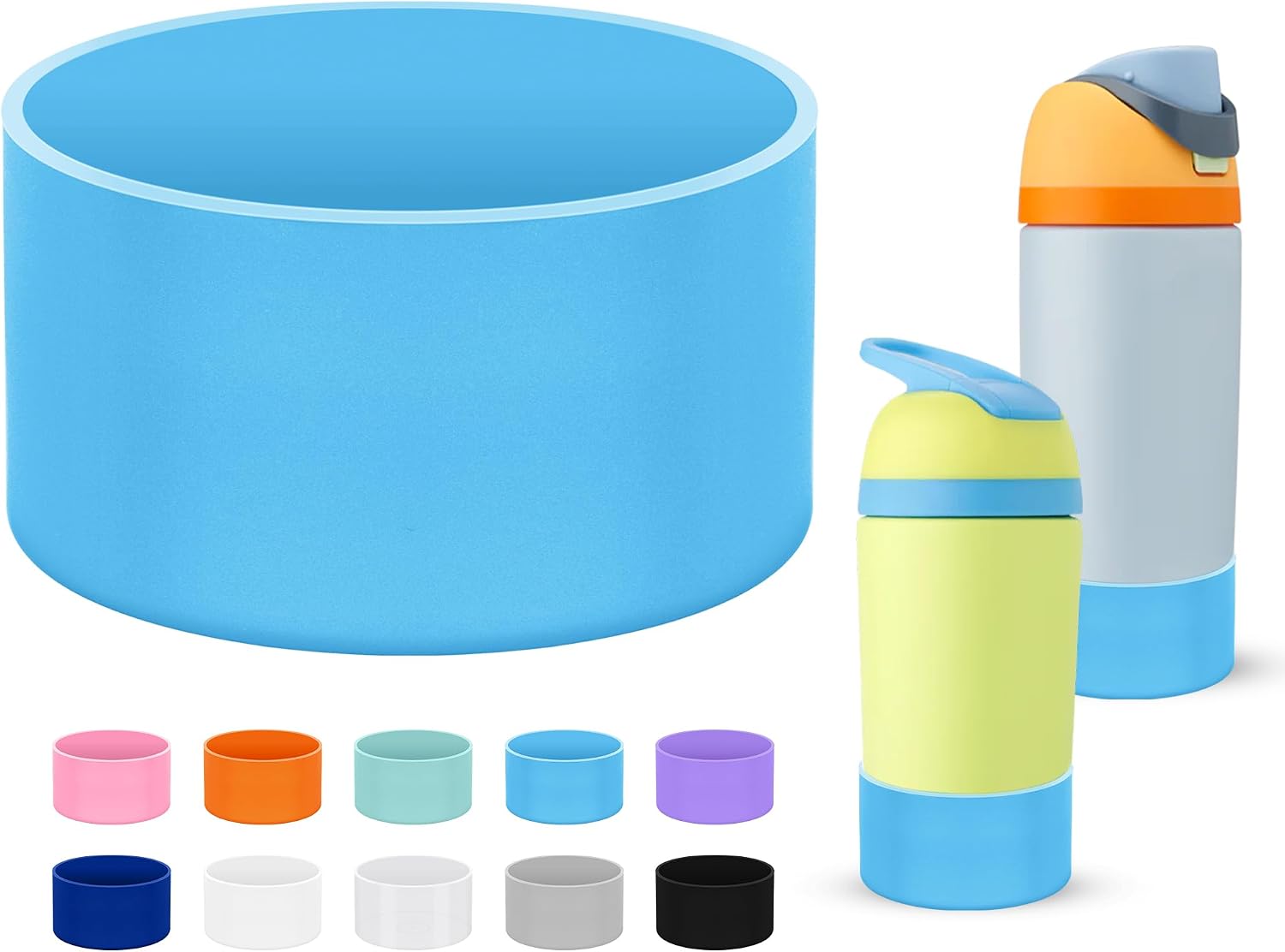 Mokoart Silicone Boot Compatible with Owala Kids Water Bottle 16/14 oz, Anti-Slip Rubber Bottom Protective Sleeve for Owala Kids FreeSip 16oz, Accessories for Owala Kids Flip 14oz (Light Blue)