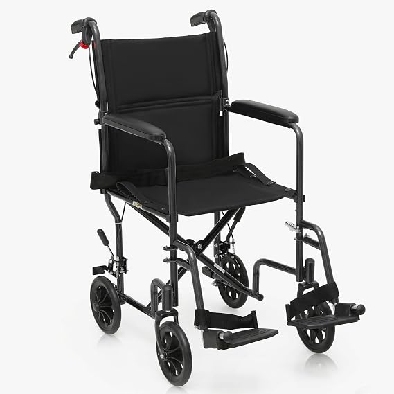 Transport Wheelchairs for Seniors and Adults, Foldable Transport Wheelchair with Detachable Flip Back and Swing Away Foot Rest, Portable Travel Wheel Chair, Black