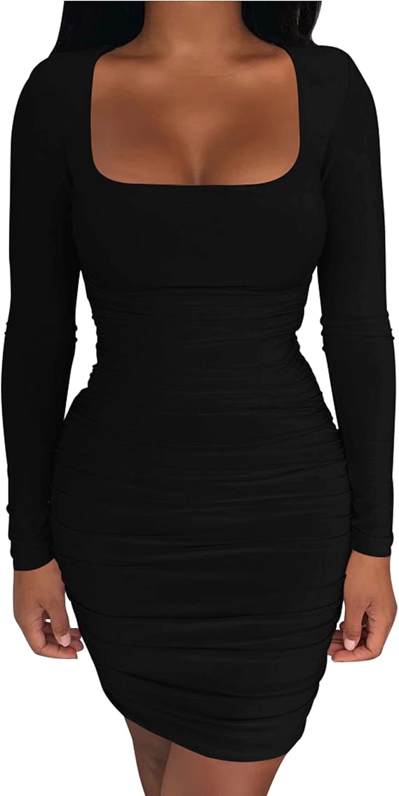 Kaximil Women's Sexy Bodycon Long Sleeve Mini Dresses