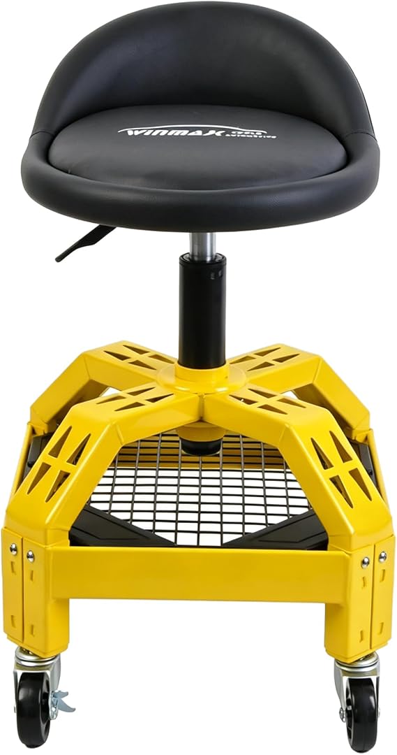 Rolling Garage Stool, 300LBS Capacity, Adjustable Height from 24 in to 28.7 in, Mechanic Seat with 360-degree Swivel Wheels and Tool Tray, for Workshop, Auto Repair Shop, Adjustable Shop Stool