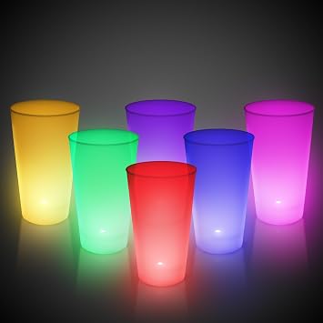 Fun Central 6 pack LED Light Up Party Cups, Flashing Multicolor, 16oz each, New Years Eve, Birthday, Barware, Wedding, Raves EDM Glow Party Decor
