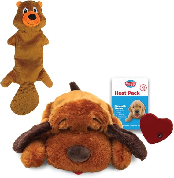 SmartPetLove Snuggle Puppy - Tender-Tuffs Plush Beaver Bottle Cruncher Toy Bundle -  with Snuggle Puppy and Crinkle Beaver Tough Dog Toy with Puncture Resistant Squeaker