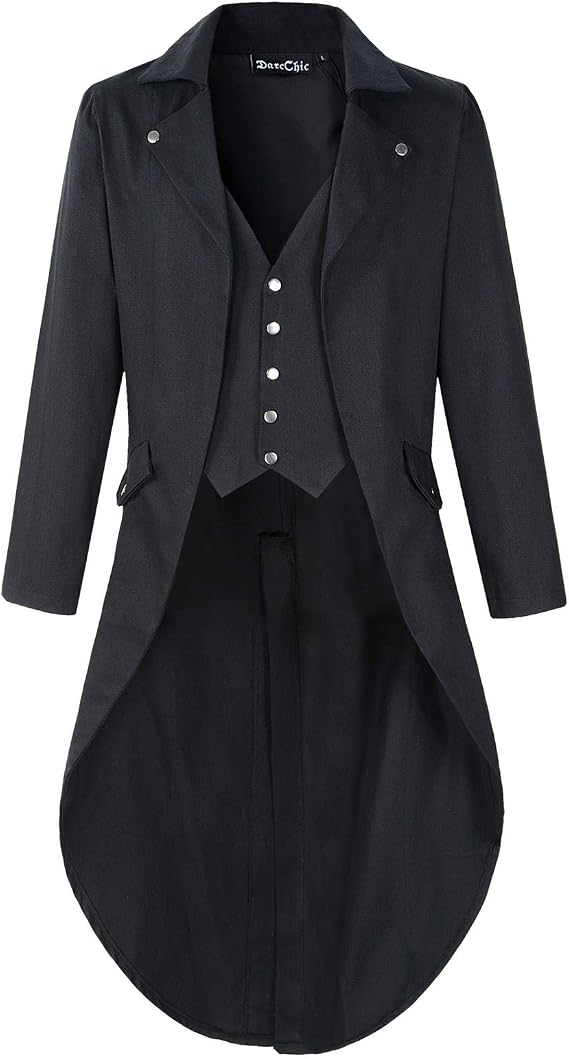 Mens Gothic Tailcoat Jacket Black Steampunk VTG Victorian Coat