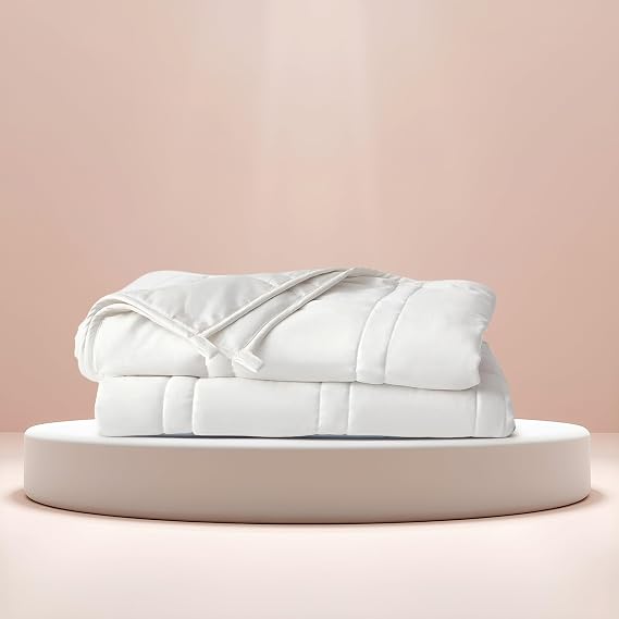Baloo Weighted Blanket for Adults 12 lb Throw Pebble White, 42x72 | Cool & 100% Cotton | Machine Washable & Dryer Safe | Glass Microbead Fill