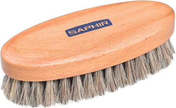 SAPHIR Oval Horsehair Brush - Shoe Polish - for Cleaning, Polishing & Buffing Leather Shoes - Brown Bristles - 5 (13.5cm)