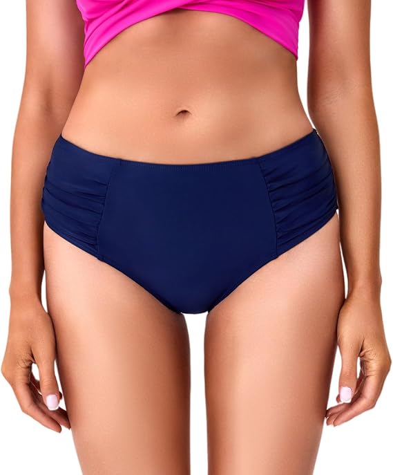 Mid Rise Full Coverage Bikini Bottoms for Women Ruched Bathing Suit Bottoms