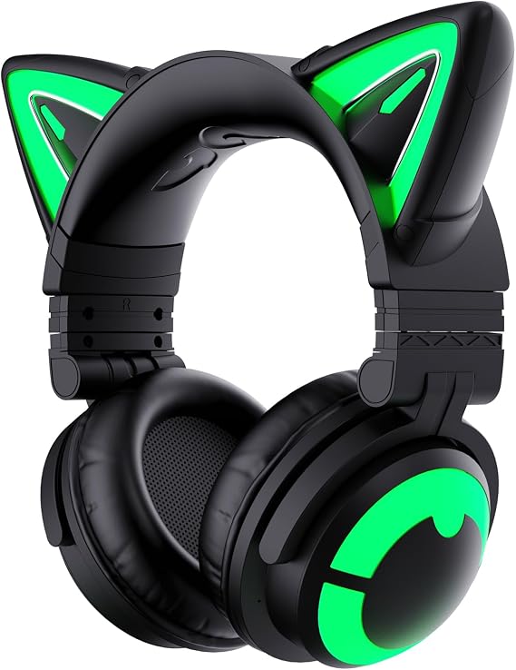 YOWU RGB Cat Ear Headphones CE Wireless 5.2 Foldable Gaming Headset (CE Black)