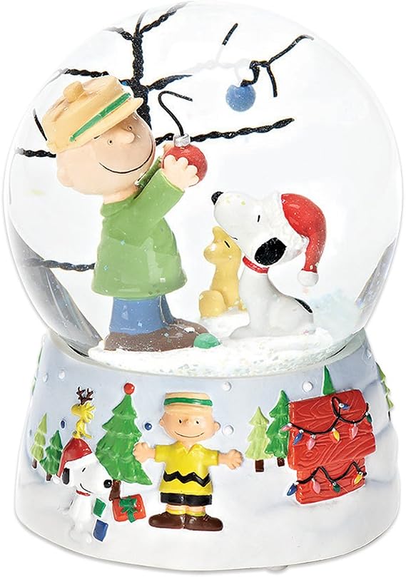 Roman Peanuts Snoopy and Charlie Brown 100mm O Christmas Tree Musical Water Globe