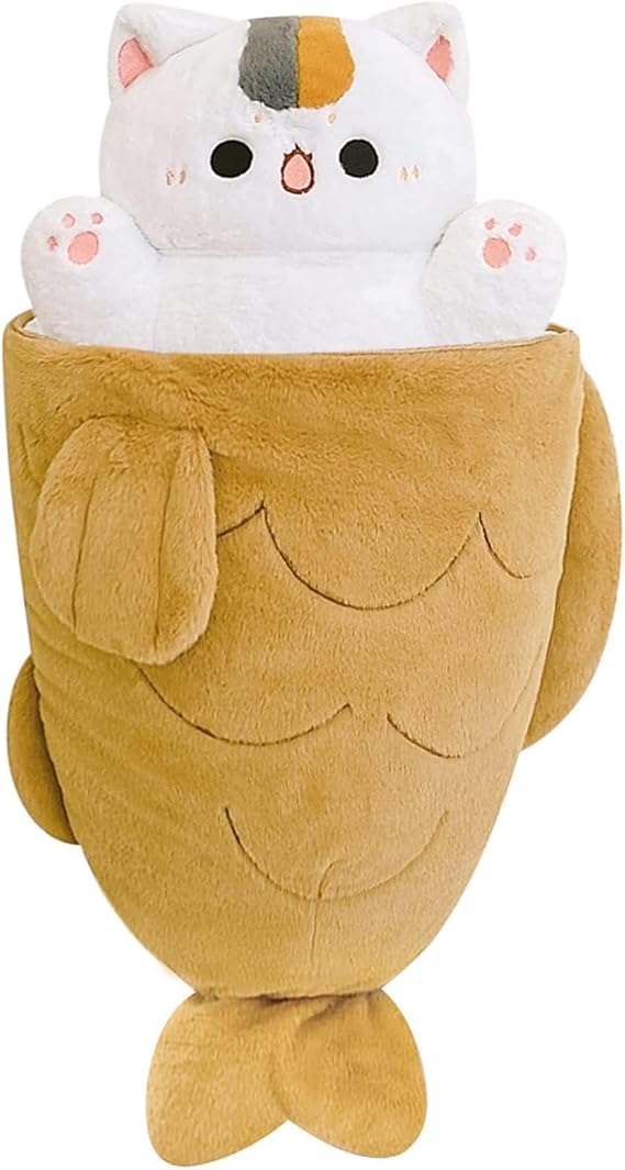 Ditucu 11.8 inch Taiyaki Cat Plush Pillow Cute Kitten Inside Fish 2 in 1 Soft Stuffed Animal Plushies Toys with Outfit Sleeping Doll Gifts for Girls Boys
