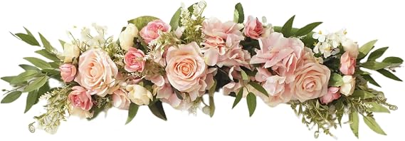 Wnvivi Artificial Flower Swag, 25.6 Inch Silk Rose Hydrangea Swag Arch Garland Front Door Decorative Floral Swags Lintel Floral Decoration for Wedding Ceremony Table Centerpiece (Pink)