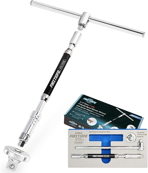 FIRSTINFO 1/4" T-Handle Socket Spinner Wrench, 3-Way Grip, 2-in-1 H5195B
