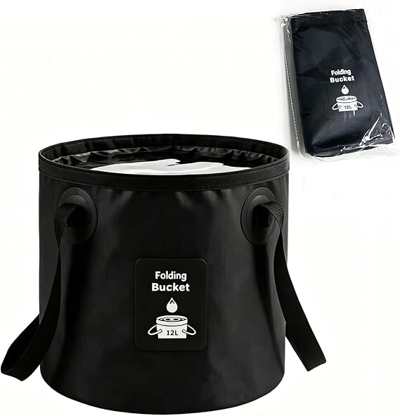 Foldable Bucket with Handle Lightweight Foldable Water Container Portable Foldable Bucket for Fishing Camping Hiking Backpacking Outdoor Survival Car Washing Black 12 L
