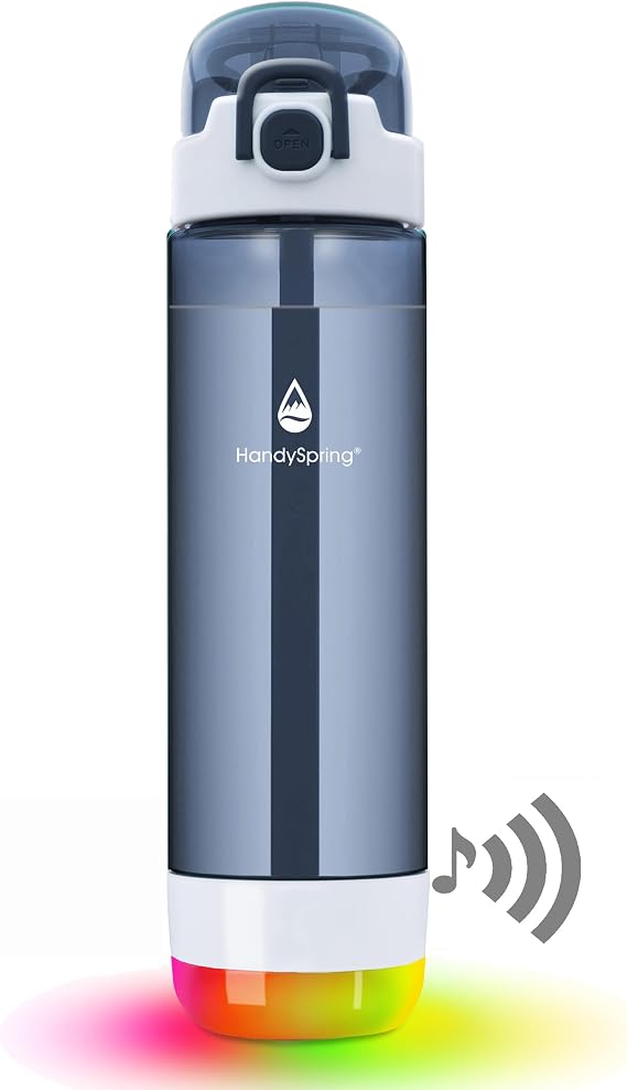 Smart Water Bottle with Reminder To Drink Water, Lights And Sound, Water Intake Tracker, Rechargeable, Tritan Plastic w/Straw, Gifts For Women, Men, Mom, Dad, Her, Him 26 Oz (GREY)