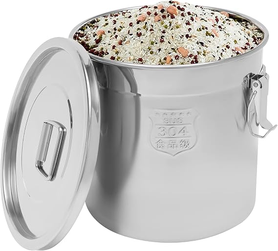 304 Stainless Steel Rice Bucket,Food Storage Container,Storage Containers with Lids,Restaurant Hotel Soup Bucket,Airtight Canister for Kitchen for Rice Flour Grain (21L)