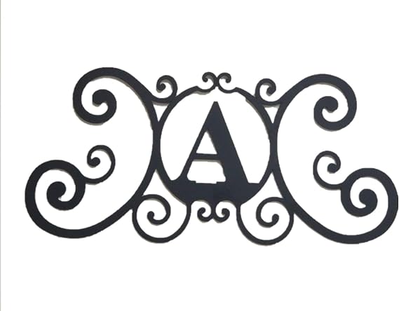 Bookishbunny Monogram Initial Letter A-Z Wrought Iron Metal Scrolled Door Wall Decoration Plaque Art, 24 x 11 inch 2mm Thick (A)