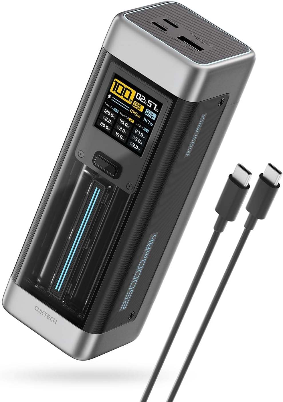 CUKTECH 20 Laptop PowerBank 140W, 25000mAh Power Bank Fast Charging with 3 Ports, Portable Charger USB C PPS PD3.0, Digital Display, High Capacity Battery Pack for Dell, iPad, iPhone 15Pro etc
