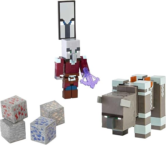 Mattel Minecraft Craft-a-Block 2-Pk, Ravager & Raid Captain Action Figures & Toys to Create, Explore and Survive, Authentic Pixelated Designs, Collectible Gifts for Kids Age 6 Years and Older