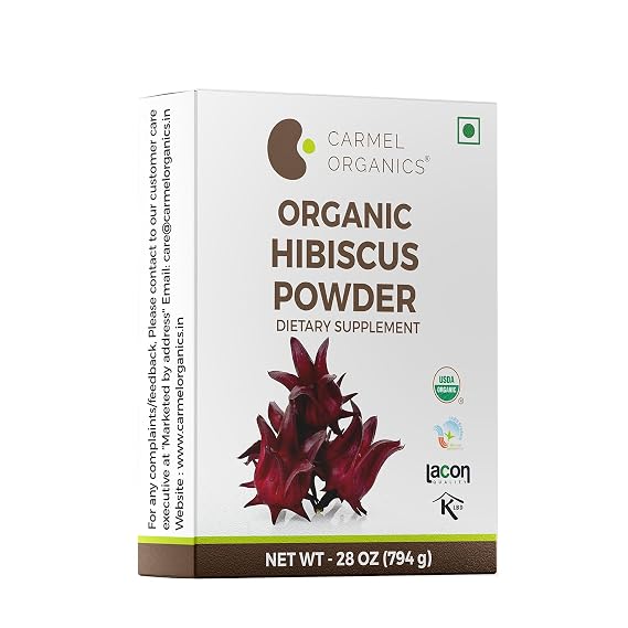 CARMEL ORGANICS Organic Hibiscus Petals Powder 28 Ounce or 1.75 Lb | USDA Certified Organic | Non GMO | Rich in Vitamin C | No Added Preservative | Indian Origin Hibiscus Powder