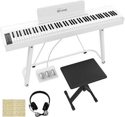 88 Key Full-Weighted Digital Piano, Full Size Electric Piano for Beginners, with U-Stand, 3 Pedal Unit, Adjustable Stool, Headphone, MIDI Functionality White