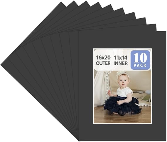 Golden State Art, 10 Pack 16x20 Black Picture Mat for 11x14 Photos