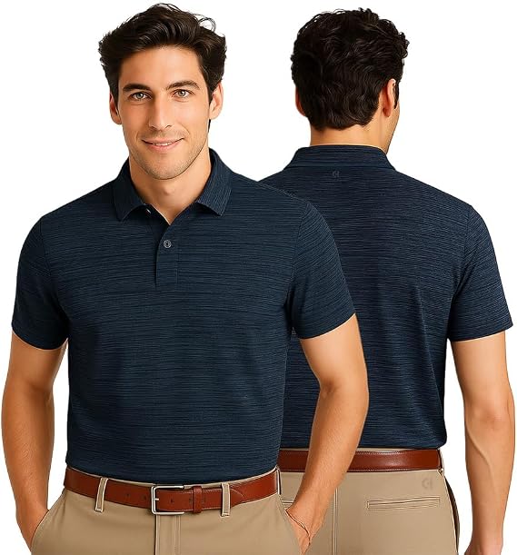 Cole Haan Founders Golf Polo Shirts for Men - Light, Breathable Melange Knit with Coolcore Technology and a Heathered Finish