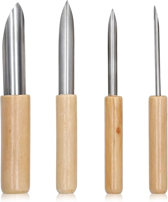 HERCHR Pottery Hole Punch Tool, 4 Pack Stainless Steel Circular Clay Hole Cutters Round Clay Hole Cutters Set with Wooden Handles Carving Tools for Pottery and Sculpture