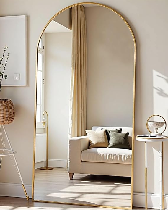 78''x38'' Oversized Full Length Mirrors, Arched Floor Mirror with Stand, Full Body Large Standing Mirror/Leaning/Hanging Wall Mounted for Living Room, Bedroom, Gold