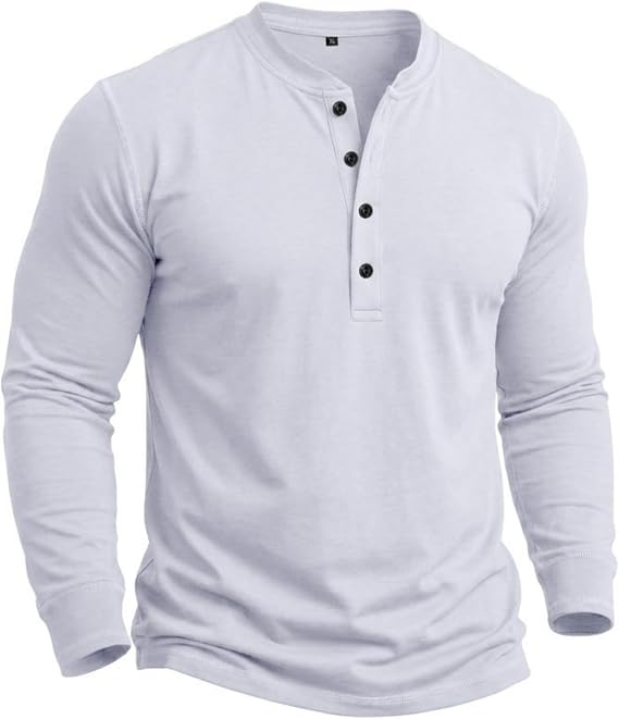 Cotton Men's Long Sleeve Henley Shirts T-Shirts Casual Pullover Shirt Soft Stretch Basic Tees Fall Tops