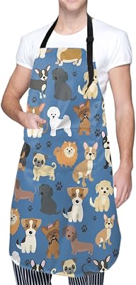 Sweetshow Cute Dog Apron with 2 Pockets and Adjustable Neck Waterproof Kitchen Cooking Dog Grooming Aprons for Women Men