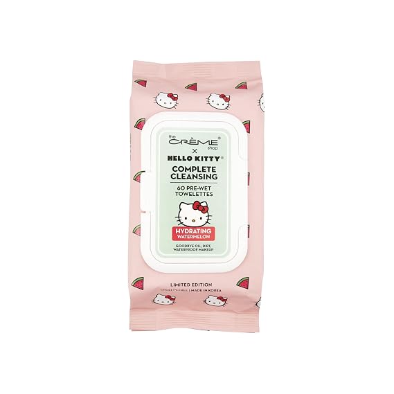 The Creme Shop Hello Kitty Complete Cleansing Wipes, Hydrating Watermelon Facial Cleanser Wipes, Korean Face Wipes