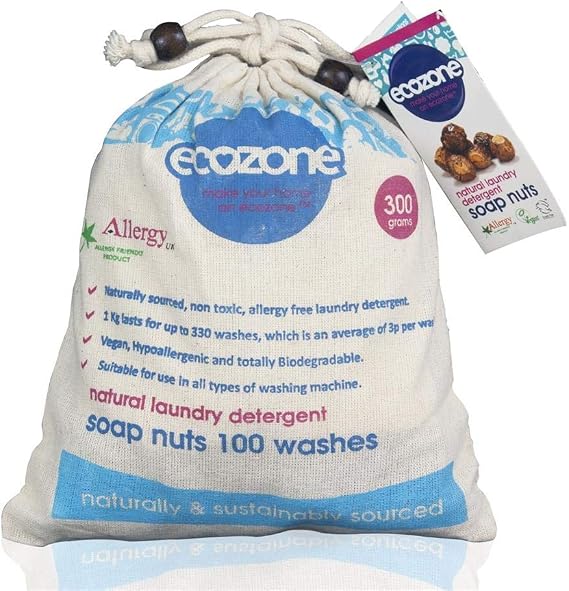 Ecozone Soap and Indian Wash nuts replaces laundry powder and detergents, 300g bag, 100 washes. by Ecozone