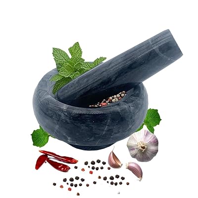 Marble Mortar and Pestle Set, Hibucuo Small 3.5 Inches Grinder Bowl for Guacamole,Pestos Seasonings Pastes, Salsa, Pills Crusher, Spice, Herb, Garlic, Nut, Heavy Duty Grinder Black