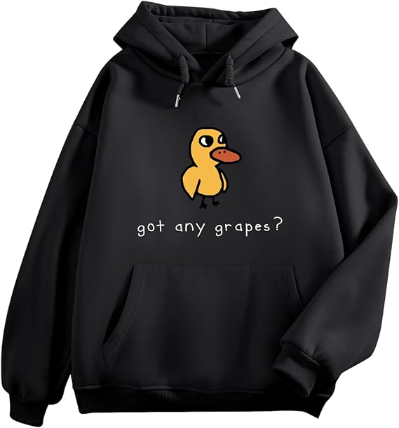 KEEVICI Cute Duck Graphic Hoodies for Teen Kawaii Cartoon Hoodie Funny Sweatshirts Letter Print Pullover With Pocket