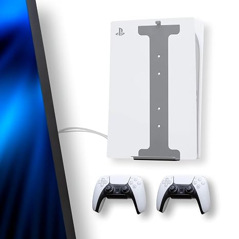 HIDEit Mounts PS5 (Original/Pro) & Two Controller Wall Mount Bundle Also Fits PS5 (Disc & Digital) Space-Saving and Air Flow Design (Not for PS5 Slim)