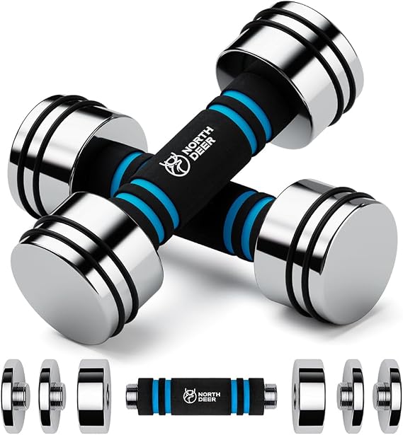 Northdeer Dumbbells Set, Adjustable Ultracompact Chrome Weights Home