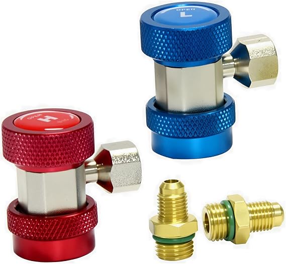 AC R134A Adapter Fittings Adjustable R134A R-134A Connector 1/4 Inch Quick Connector with Manifold Gauge Set