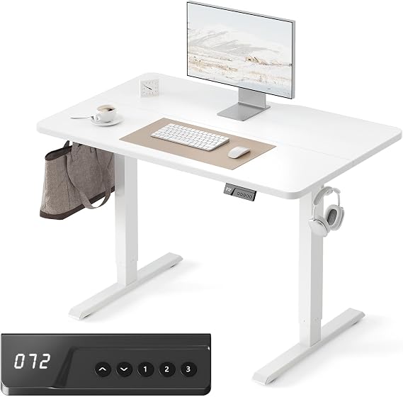 FEZIBO Electric Standing Desk Adjustable Height, 40 x 24 Inch Sit and Stand Desk, Home Office Desk, Ergonomic Workstation Computer Desk, White