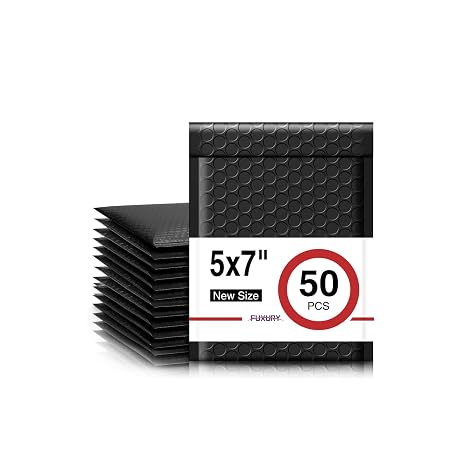 Fuxury Bubble Mailers 5x8.6" 50 Pack Black Waterproof Padded Envelopes