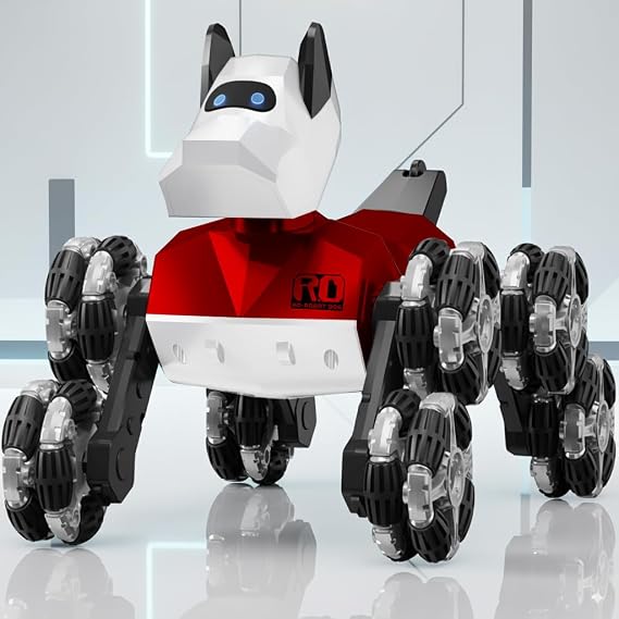 NQD RC Robot Red Dog Toy, 8-Wheel Drive Stunt Robotic Dog, 360 Spin Drift & 75 Climbing RC Car, Remote Control Robot with LED Light & Sound, Electronic Pet Gift for Boys 3-12