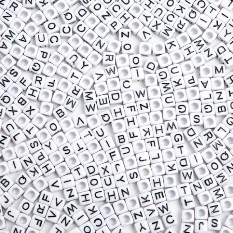 1000pcs Square White Letter Beads Acrylic 6x6mm Cube Beads for Bracelets Necklaces and Jewelry Making Alphabet Bead