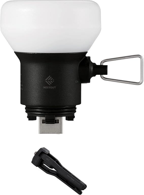 NESTOUT Rugged Outdoor Camping LED Lantern w/ Mini Tripod, Dimmable USB Powered Soft LED Light, IP44 Water Dust Resistant, 10-350 Lumen, Portable Lamp for Power Bank EDC Travel, LAMP-1 (Black)