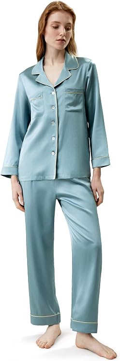 LilySilk Silk Pajamas for Women Gold Piping 100% Silk Pajama Set for Ladies Washable