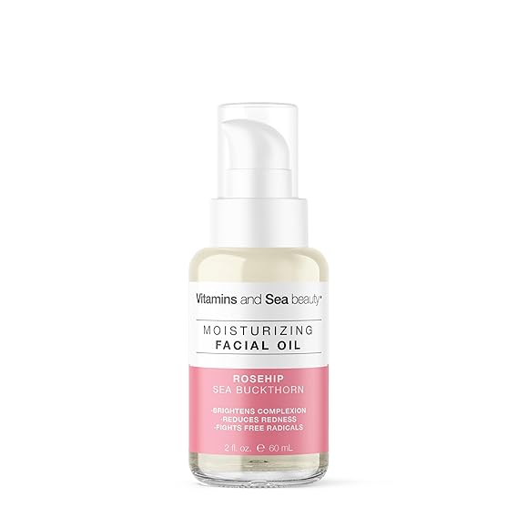 VITAMINS AND SEA BEAUTY Moisturizing Facial Oil with Rosehip + Sea Buckthorn, 2 fl oz