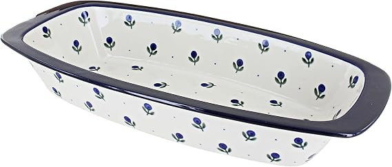 Blue Rose Polish Pottery Blueberry Long Serving Dish
