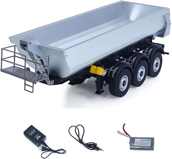 TOUCAN RC HOBBY 26.1Inches 1/14 Metal Radio Control Semi Trailer Dumper Electric Lifting for RC Tractor Truck SC 770S Light Support Leg for Ages 18+