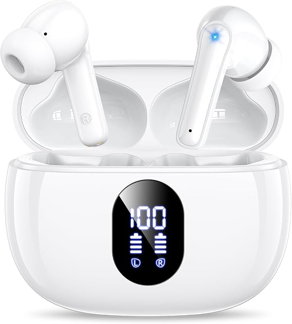 ZZU Wireless Earbuds, 2025 Ear Buds with Big Bass Stereo Sound, Lightweight Bluetooth Earbuds with 48 Hours Playtime, in-Ear Fit Earphones, IPX7, Hands-Free Calls with AI for iPhone, Android, Pad